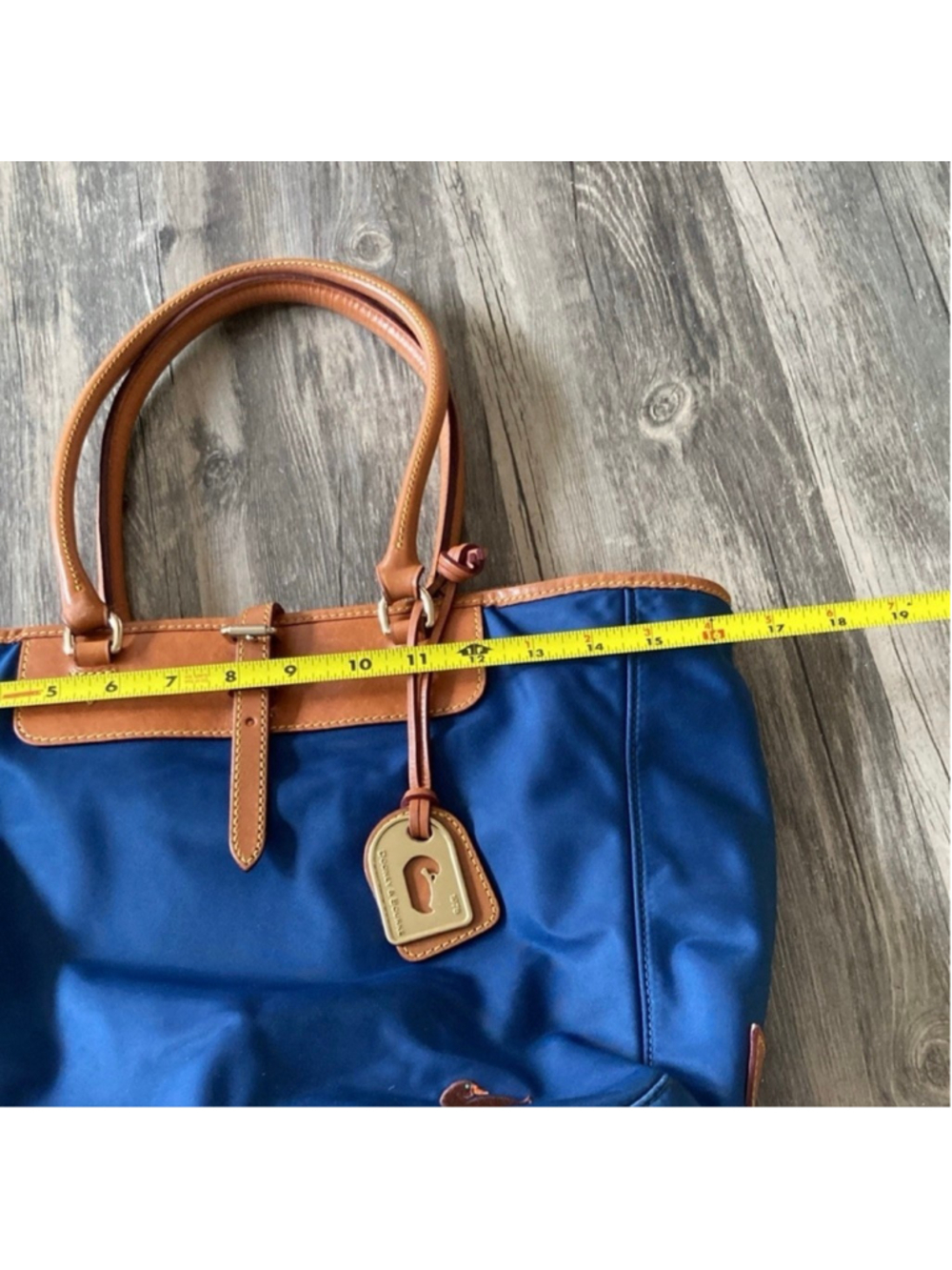 Dooney & Bourke Nylon Tote Bag Blue Brown Leather Trim Large Shoulder Bag - Picture 6 of 16